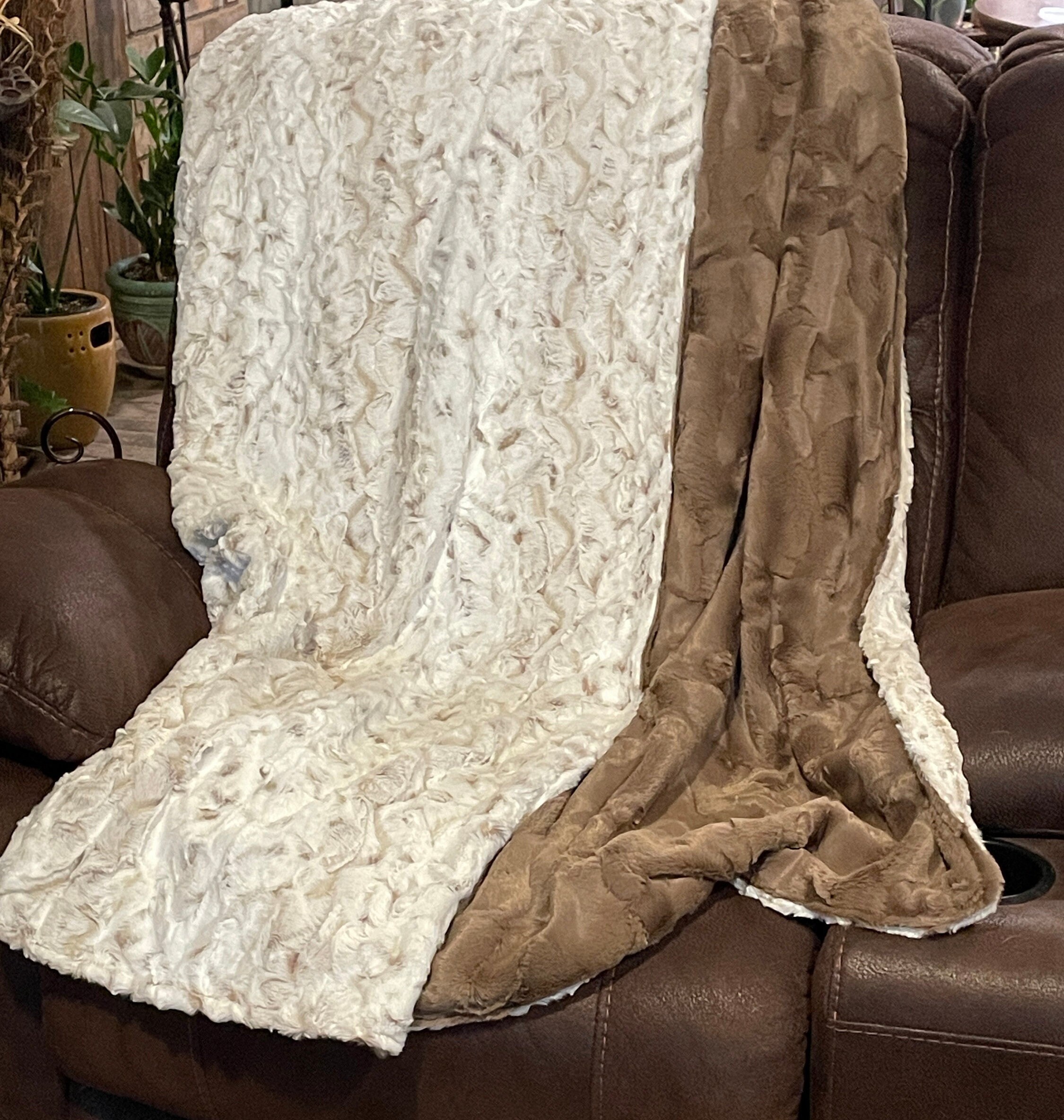 Personalized Luxe Brown Owl Minky and Luxe Brown Hide Minky Adult Blanket, Teen Blanket, Dorm Throw,