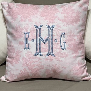 Personalized Pillow Cover -Pink Toile Print Decorative Pillow Cover, Toile Pillow Cover, Throw Pillow, Monogrammed Pillow
