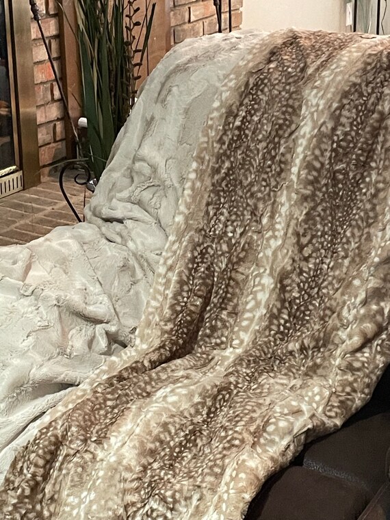 Personalized Fawn Luxe Minky and Champagne Luxe Minky Adult Blanket Teen Blanket Dorm Throw Etsy