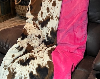 Personalized Pony Hide Minky and Hot Pink Minky Adult Blanket