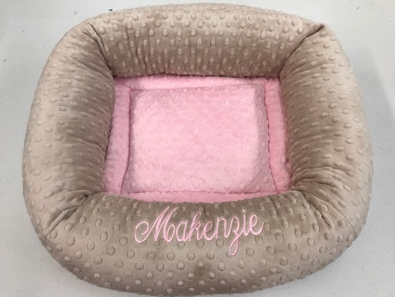 Small Personalized Dog Bed, Small Minky Dot Dog Bed With Name , Puppy Bed, Custom Bed, Donut Bed, Calming Bed For Dog, Cat Bed