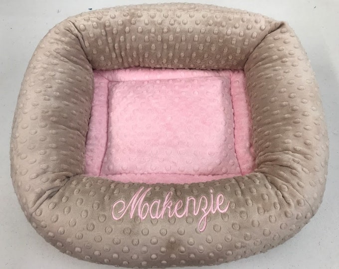 Small Personalized Dog Bed, Small Minky Dot Dog Bed With Name , Puppy Bed, Custom Bed, Donut Bed, Calming Bed For Dog, Cat Bed