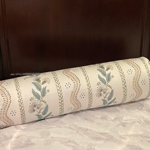 Floral Stripes Vines Bolster Pillow Cover, Cotton Twill Home Decor, Monogram Option