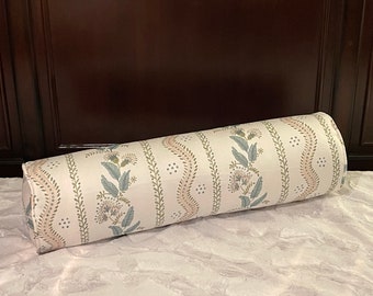 Floral Stripes Vines Bolster Pillow Cover, Cotton Twill Home Decor, Monogram Option