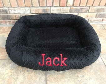 Medium Personalized Dog Bed, Minky Dot Dog Bed With Name , Puppy Bed, Custom Bed, Donut Bed, Calming Bed For Dog