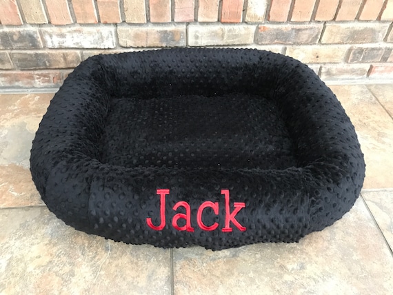 Medium Personalized Dog Bed, Minky Dot Dog Bed With Name , Puppy Bed, Custom Bed, Donut Bed, Calming Bed For Dog
