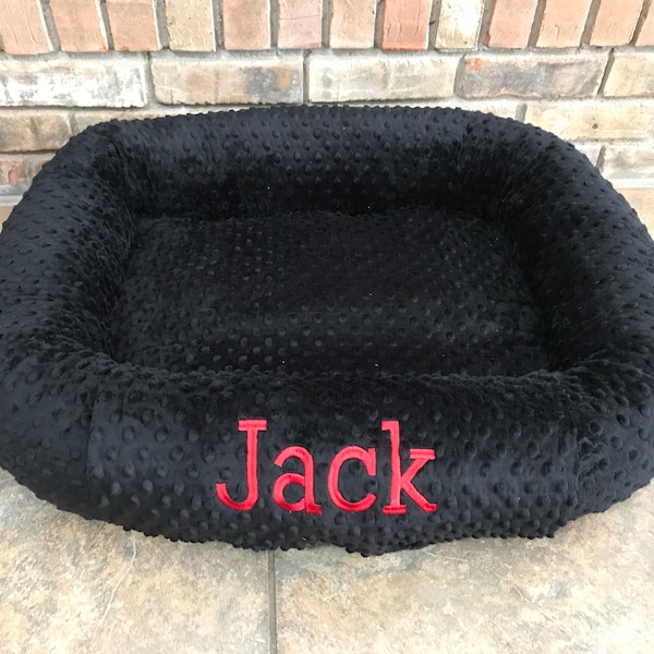 Medium Personalized Dog Bed, Minky Dot Dog Bed With Name , Puppy Bed, Custom Bed, Donut Bed, Calming Bed For Dog