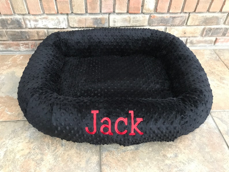 Medium Personalized Dog Bed, Minky Dot Dog Bed With Name , Puppy Bed, Custom Bed, Donut Bed, Calming Bed For Dog image 1