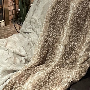 Personalized Fawn Luxe Minky and Champagne Luxe Minky Adult Blanket, Teen Blanket, Dorm Throw,