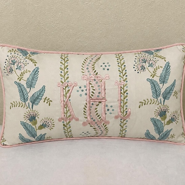 Floral Stripes and Vines Print Pillow Cover, Decorative Throw Pillow, Personalized