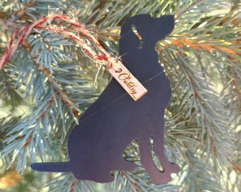 Labrador Retriever Dog Raw Metal Dog Ornament, Black Lab Gift, Personalized Custom Christmas Tree Pet Name Black Dog Ornament, Memorial Gift