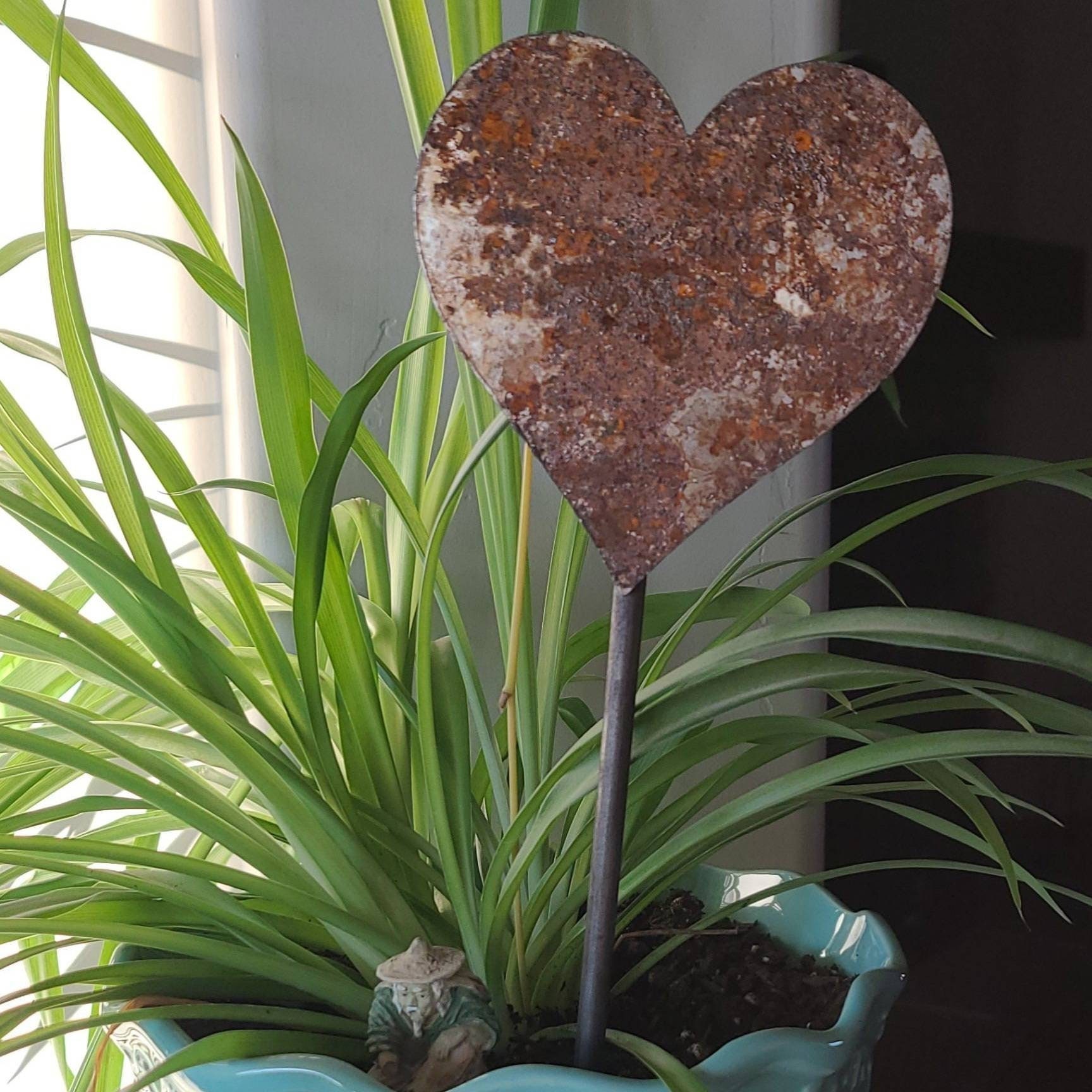 Metal Rusty Heart Garden  Plant Stake, Yard Art, Garden Gift, Valentines Day Gift, Heart Shaped Indoor Plant Stake