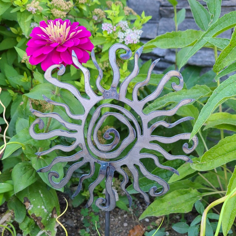 Metal Sun Swirl Garden Stake Rusty Yard Art Metal Sun Etsy