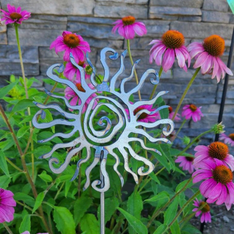 Metal Sun Swirl Garden Stake Rusty Yard Art Metal Sun Etsy