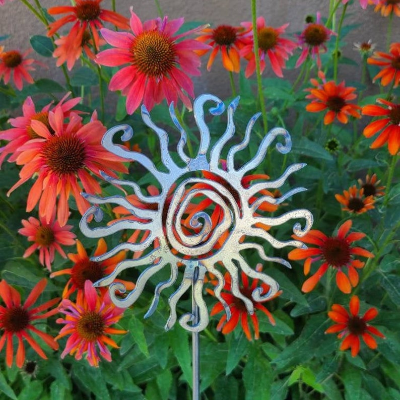 Metal Sun Swirl Garden Stake Rusty Yard Art Metal Sun Etsy