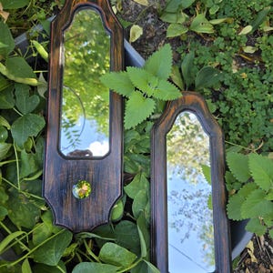 Pair of beautiful mirrors rustic magical looking hand painted ooak hooks hats coats necklaces gift goth gothic
