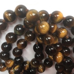 Vintage Tiger&#39;s Eye Beads - Semi-Precious Tiger&#39;s Eye Thread Knot Necklace -1960s  Tiger&#39;s Eye Bead Necklace - Semi-precious Beads