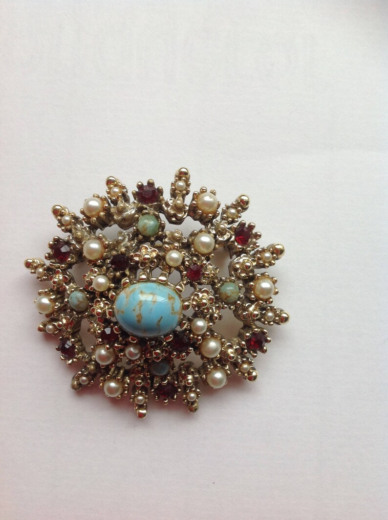 Vintage Large Coat Brooch Large Faux Turquoise Brooch Etsy