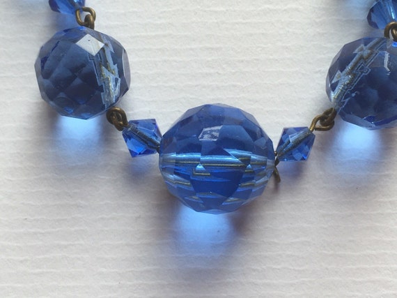 Vintage Art Deco Choker Necklace - Aqua Blue Glas… - image 3
