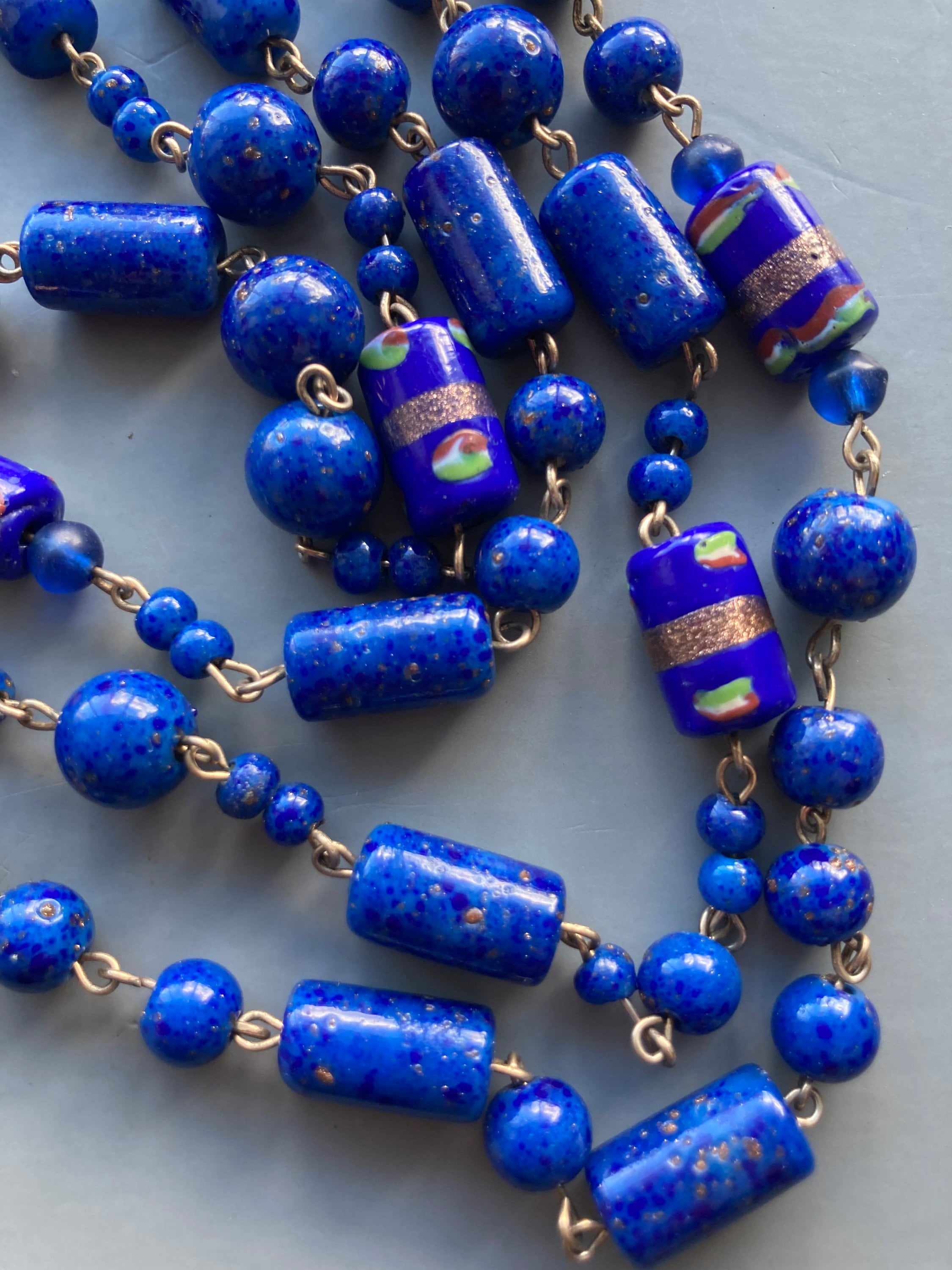 Collier Long Perles Verre Murano Bleu - Neuf Sans Emballage