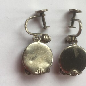 Vintage Simulated Amethyst Dangle Screw Back Earrings Purple Glass and Silver Tone Metal Open Work Earrings image 3