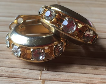 Clip On Vintage Earrings Clear Rhinestones & Gold Tone Metal/80s/Wedding earrings
