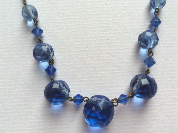 Vintage Art Deco Choker Necklace - Aqua Blue Glas… - image 1
