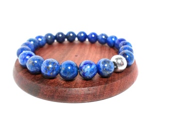 Lapis Lazuli Bracelet -  Gemstone Bracelet - Mens Bracelet - Womens Bracelet -  Blue Bead Bracelet - Yoga Bracelet - Stretch Bracelet Chakra