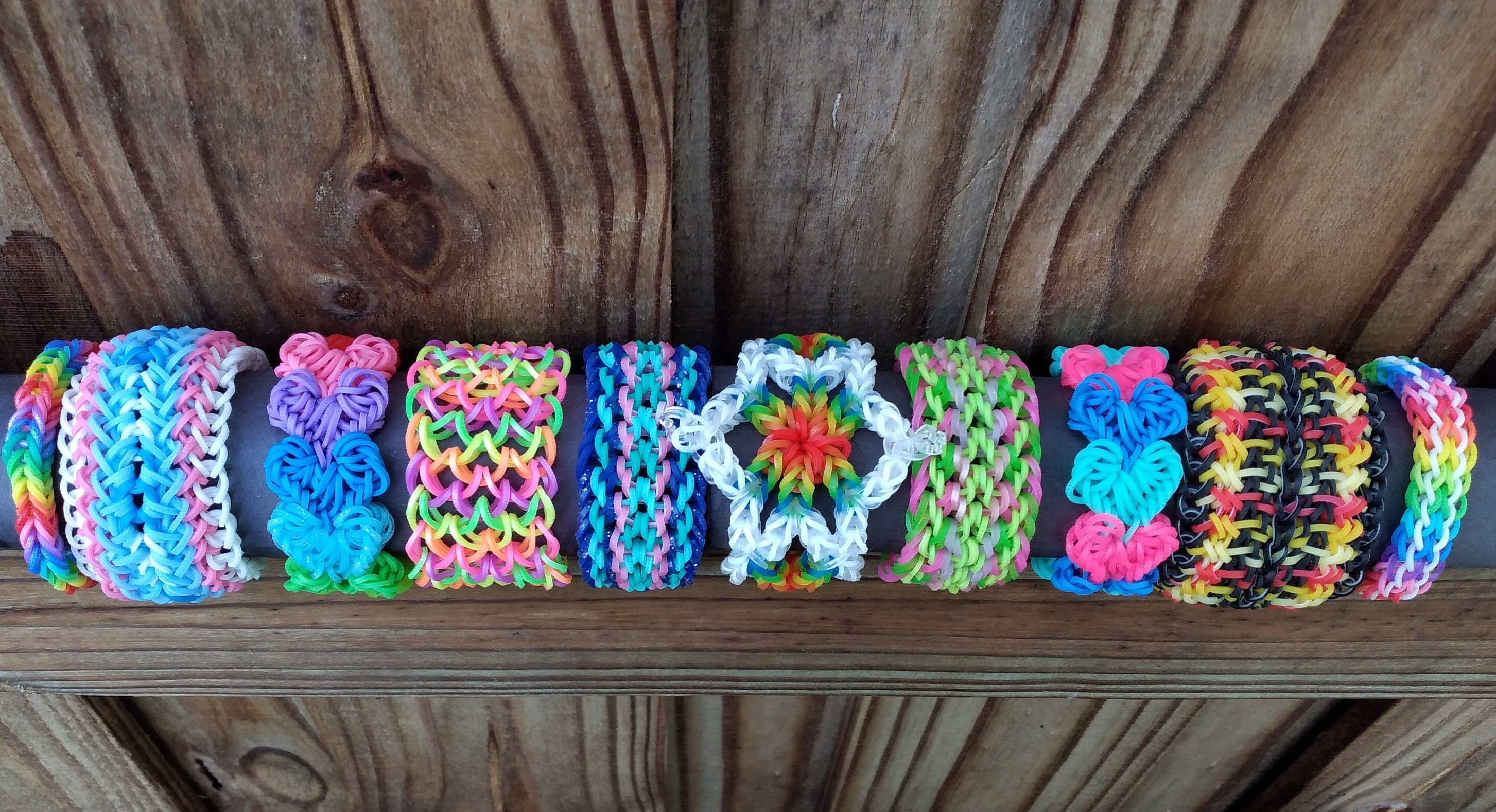 Friendship name personalized Rainbow Loom rubber band bracelet birthday  favor