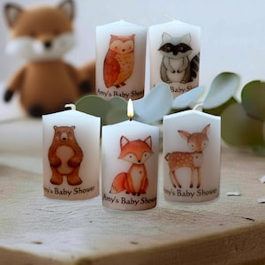 Woodland Animal Candle Favor – Personalized Baby Shower, Nursery Decor, Keepsake Gift