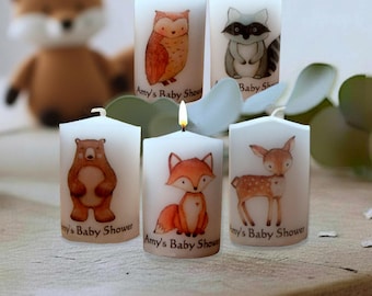 Woodland Animal Candle Favor – Personalized Baby Shower, Nursery Decor, Keepsake Gift