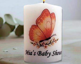 Butterfly Baby Shower Candle  In Orange, Spring Garden Baby Shower Favor
