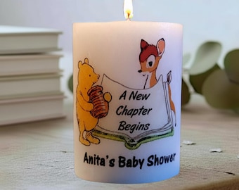Classic Winnie the Pooh Baby Shower Candle Favor Woodland Storybook Keepsake A New Chapter Begins