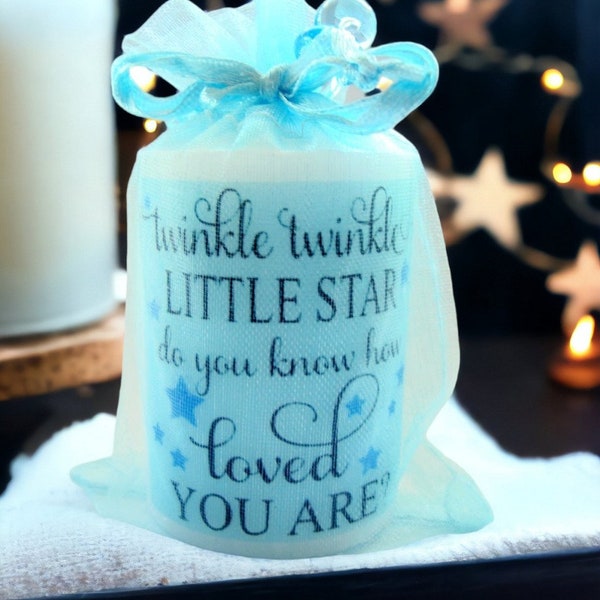 Twinkle Twinkle Little Star Baby Shower Favors Candles Gifts For Guests Boy Blue Organza Bag Included