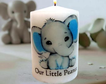 Blue Elephant Candle Baby Shower Favor for Boys Customizable Jungle Animal Theme with Organza Bag
