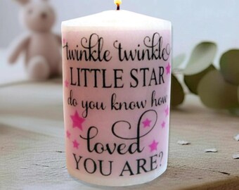 Personalized Twinkle Star Baby Shower Candle Favors Pink Organza Bags Custom Celestial Party Gifts