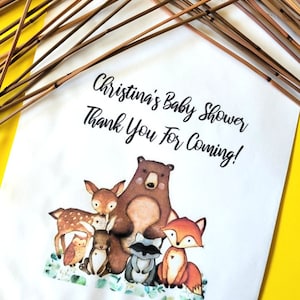 Woodland Animal Baby Shower Favor Bags Customizable Glassine Treat Sacks for Gender Neutral Celebrations