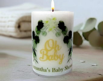 Personalized Eucalyptus Baby Shower Candle Favor Boho Greenery Keepsake Gift for Gender Neutral Celebration