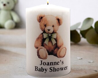 Neutral Teddy Bear Baby Shower Candle Favor, Personalized Woodland Shower Keepsake Gift