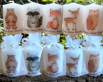 Woodland Animals Baby Shower Candle Favors  Gender Neutral  Unique Baptism Holy Communion Gift Organza Bag Included