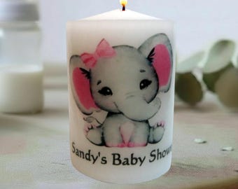Pink Elephant Candle Baby Shower Favors for Girls Customizable Jungle Animal Theme with Organza Bag