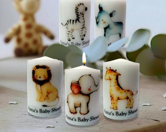 Customized Safari Animal Candle Favor: Jungle-Themed Baby Shower & Gender Neutral Gift