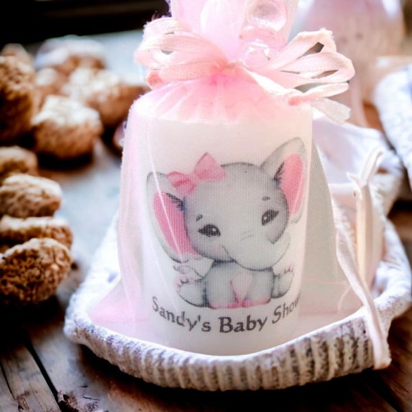 Elephant Baby Shower Favors Candles For Girl Pink Organza Bags Included Jungle Animal Can Be Customized Unique