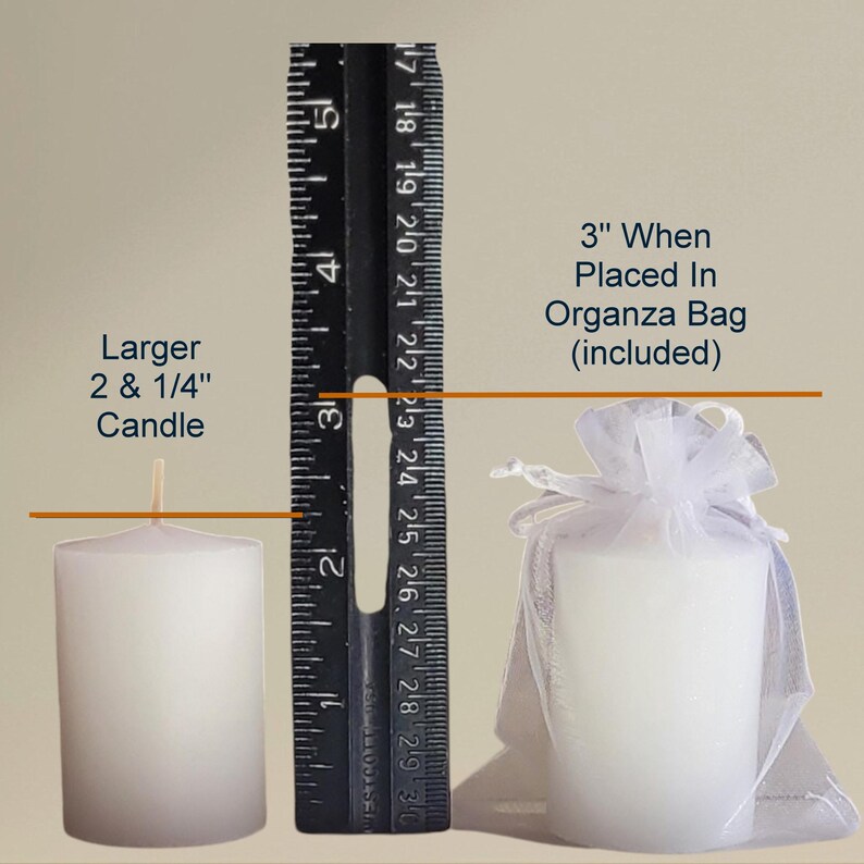Baby shower candle next to ruler showing candle height
