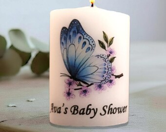 Blue Butterfly Baby Shower Candle, Boy or Neutral Favor, Nursery Decor