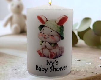 Green Bunny Baby Shower Candle Favors | Unscented Votive Decor