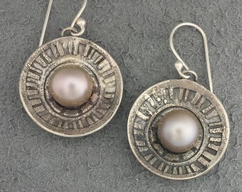 Pink Freshwater Pearl Earrings- Real Pearl Jewelry- Freshwater Pearl Earrings Sterling Silver- Freshwater Pearl Dangle Earrings- 8mm
