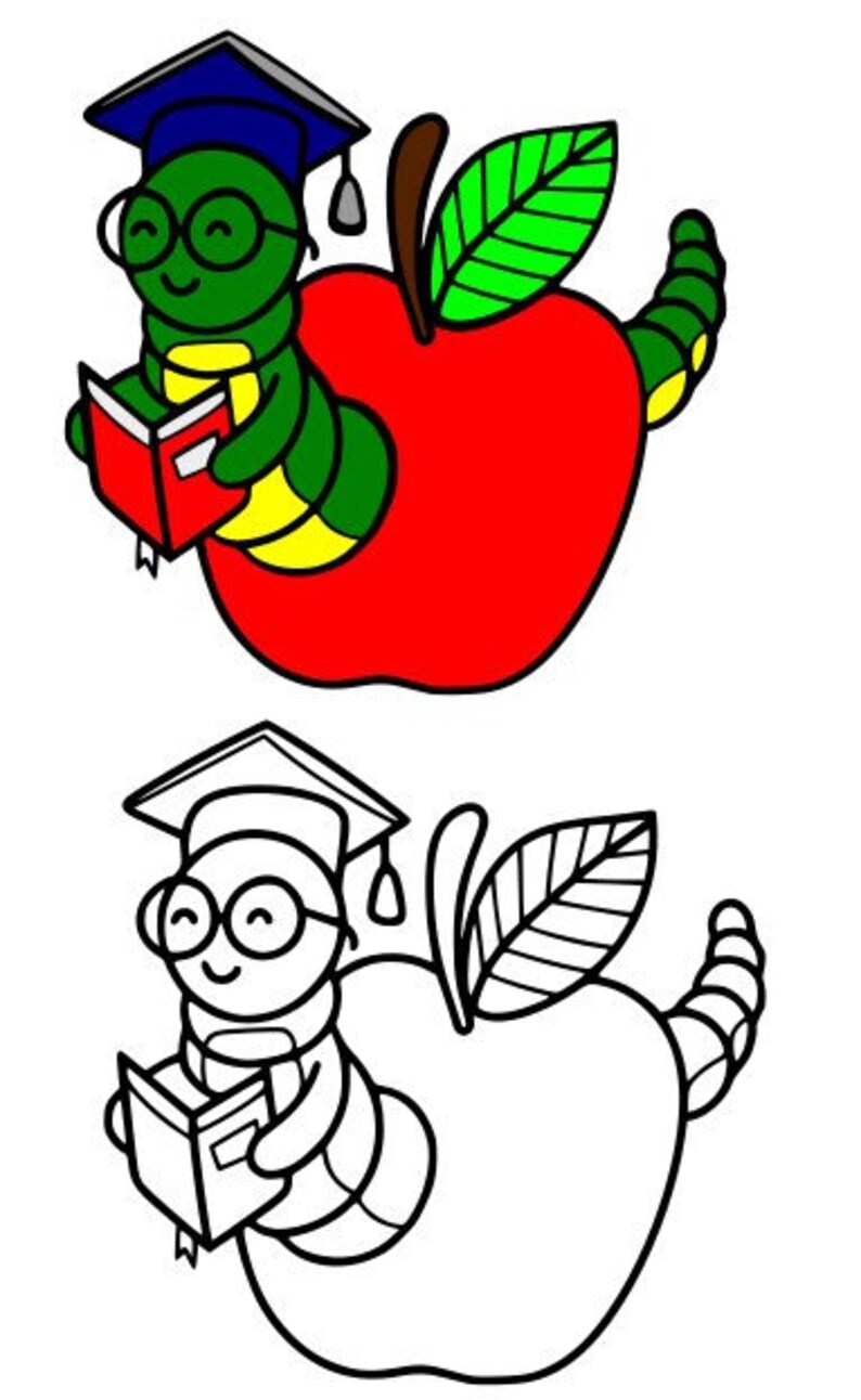 Bookworm, SVG File, Layered Svg File, Outline Svg File, School, Reading