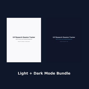 UX Research Session Tracker-bundel: lichte en donkere modus | AVG-toestemmingslogboek en deelnemersbeheer | Invulbare pdf voor UX-onderzoekers
