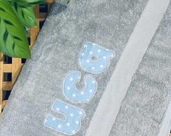 Personalized Appliqué Name Egyptian Cotton Grey Bath Towel
